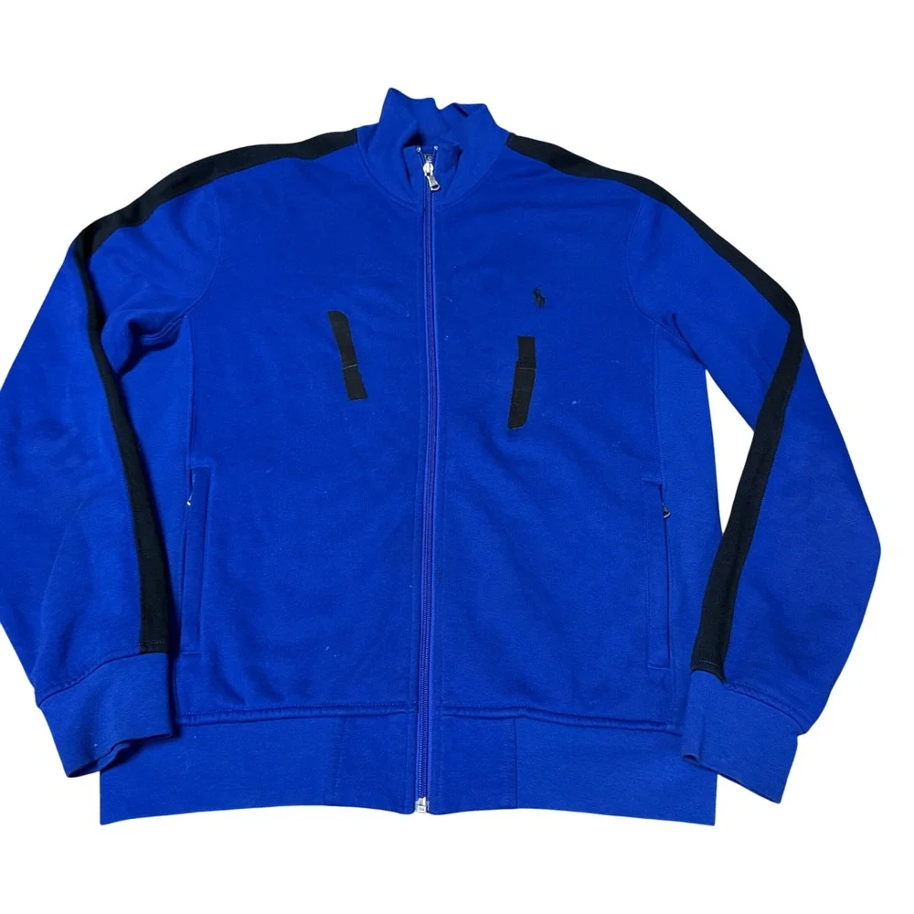 Polo Ralph Lauren Blue Full Zip Track Jacket Black Stripe Men's M Repaired‎